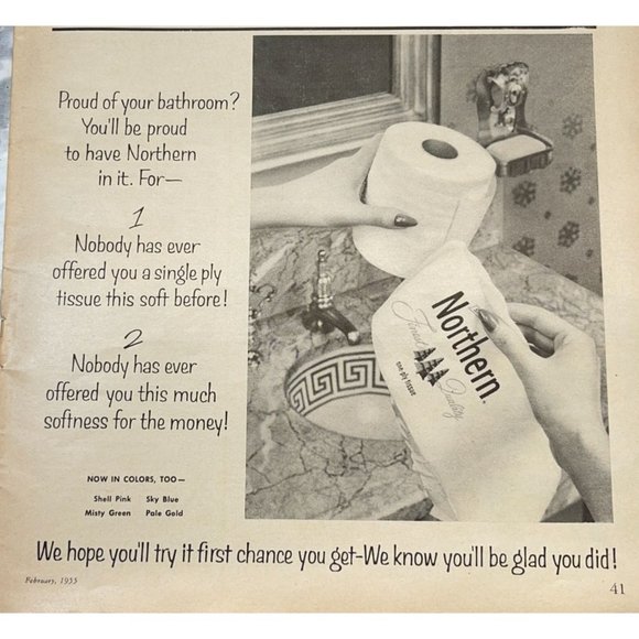 Northern Tissue Toilet Paper Vintage Print Ad 1955 Bathroom Decor - Picture 6 of 6